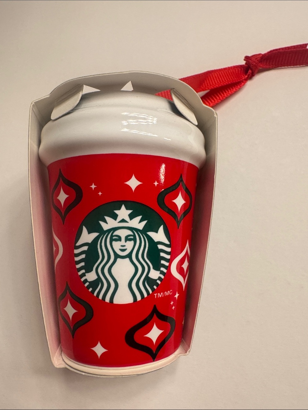 Starbucks Decorative Red w/Siren Logo Cup Ceramic Ornament NWT